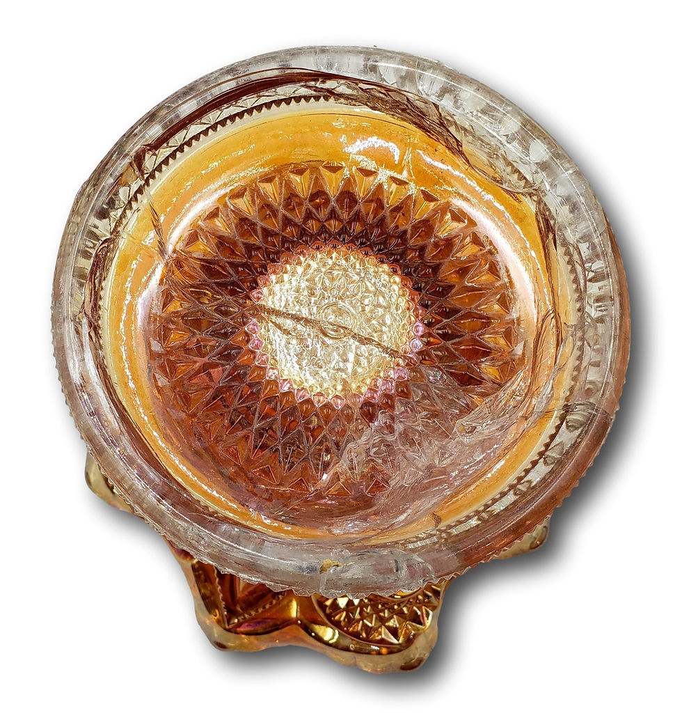 Thumbnail: Marigold Carnival Glass Pedestal Compote – Ruffled Rim – 7” Dia – 5 1/4” Tall