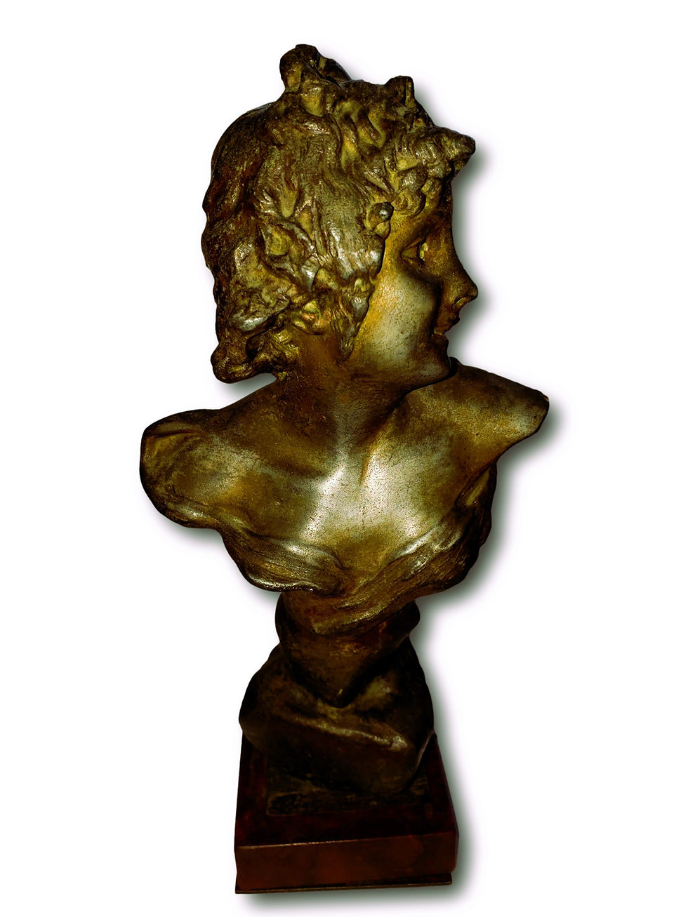 Thumbnail: Vintage Bronze Bust of a Young Woman – Art Nouveau Style Sculpture – 7.5" Tall –