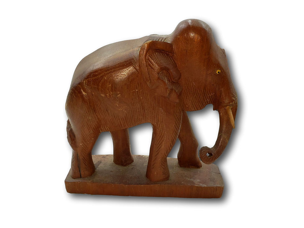 Thumbnail: Vintage Hand-Carved Wooden Elephant Figurine on Base – 8.5” Tall