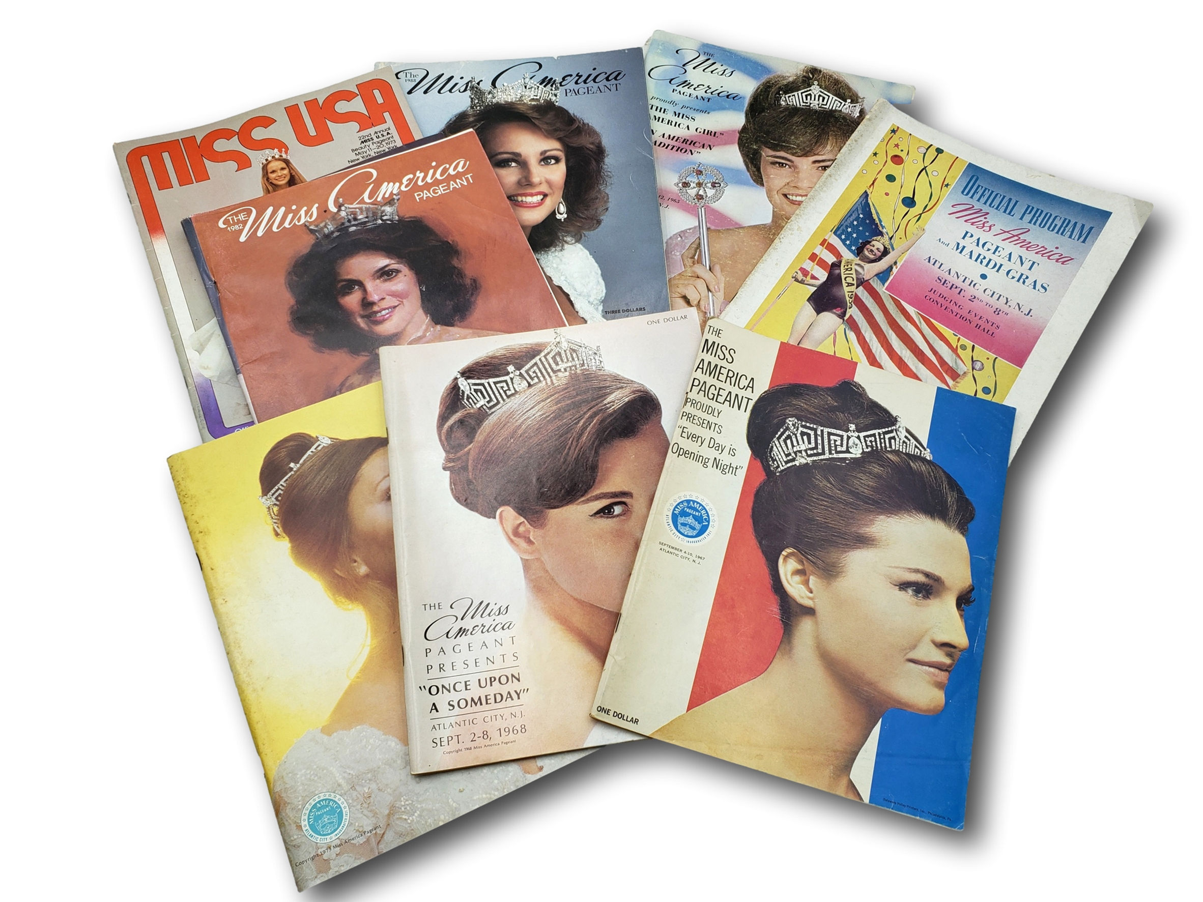 8pc Vintage Miss America & Miss USA Pageant Program Lot (1957–1988) – Atlantic C