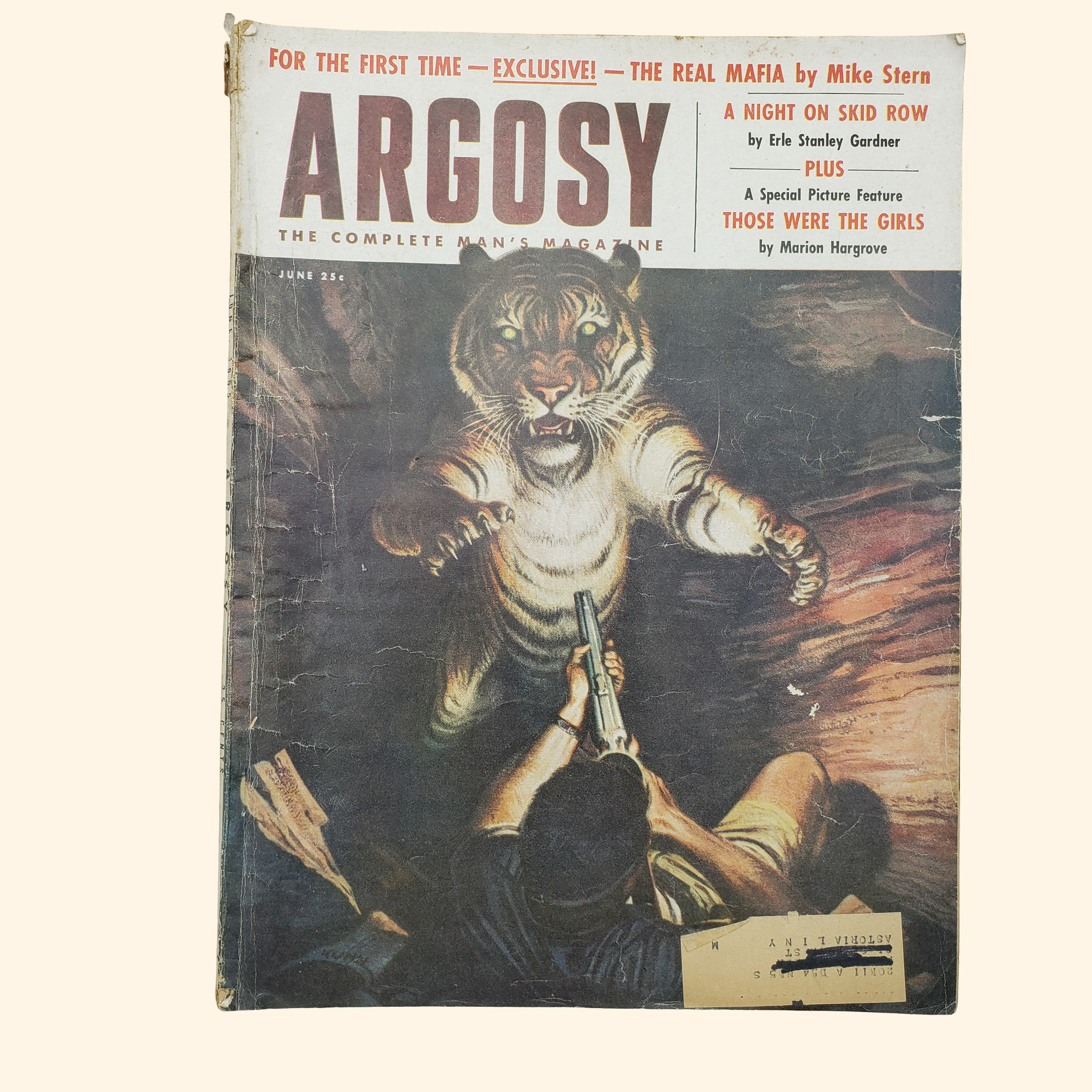 1955 Argosy Magazine Bob Kuhn Tiger Cover Mafia Erle Stanley Gardner