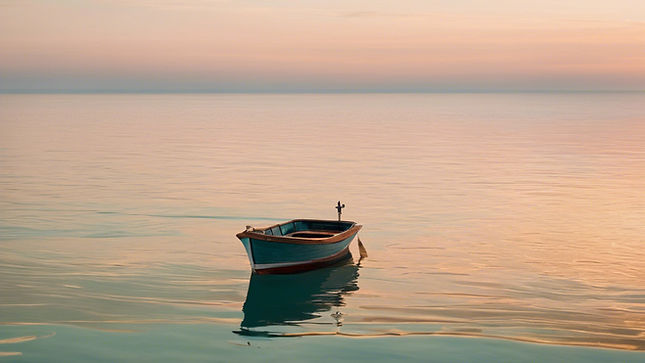 A small boat floating on a calm ocean, symbolizing the serenity and control achieved by overcoming phobias.