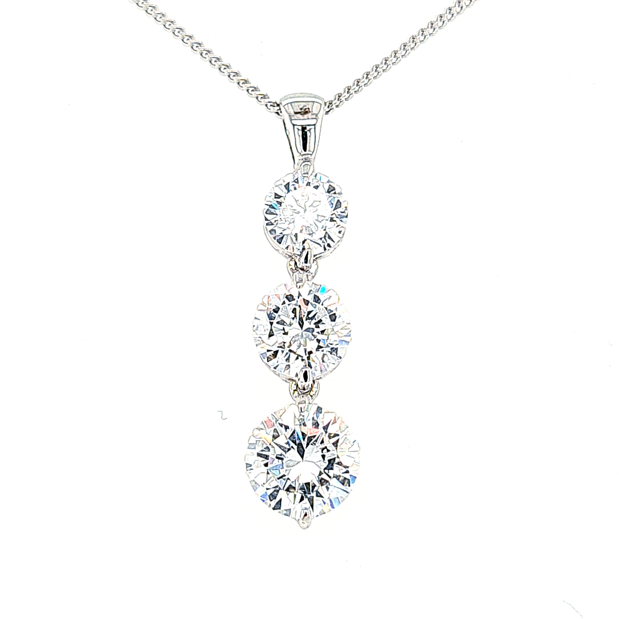 Sterling Silver Two Claw Drop Triple C Z Pendant