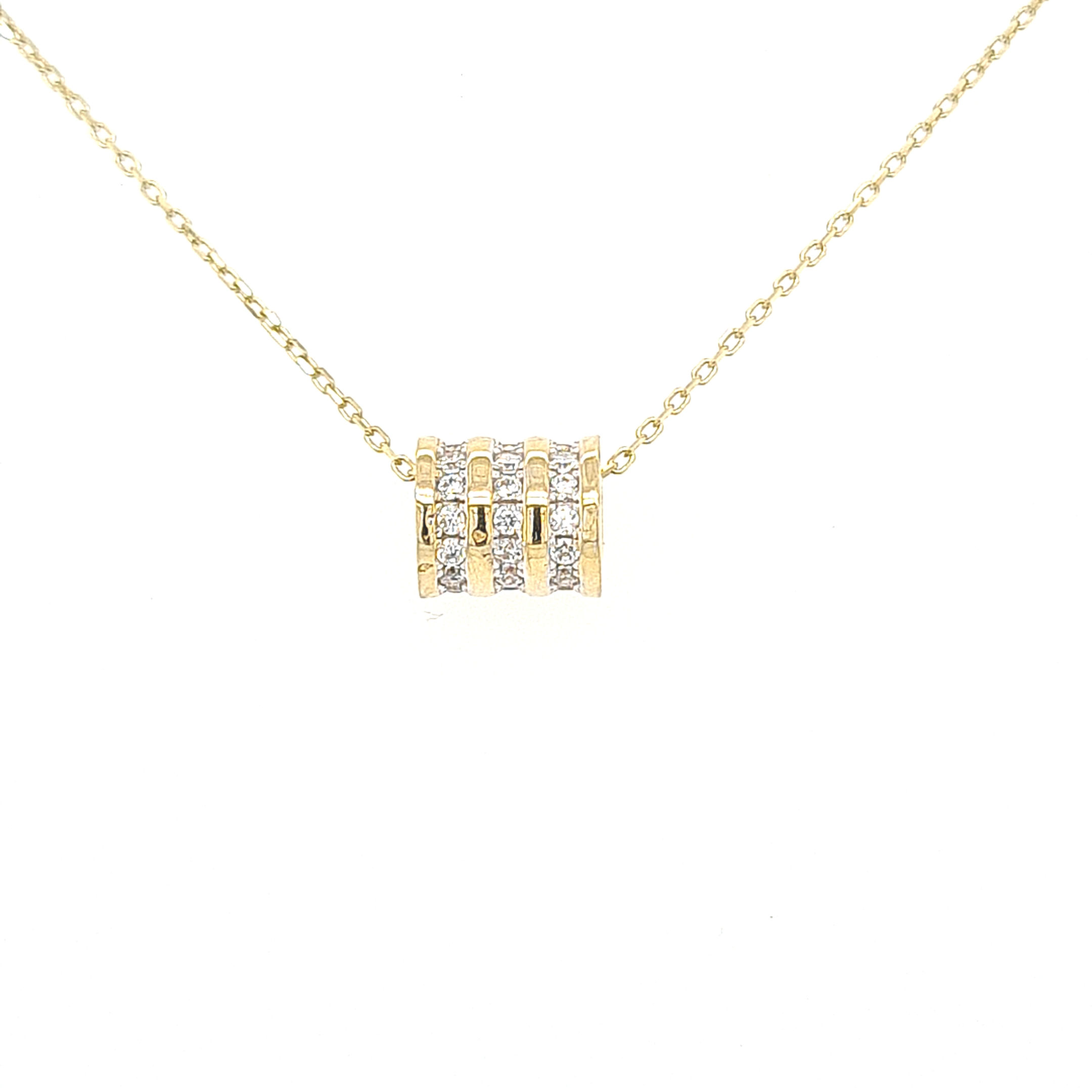 9CT Yellow Gold Barrel Style Pendant With CZ