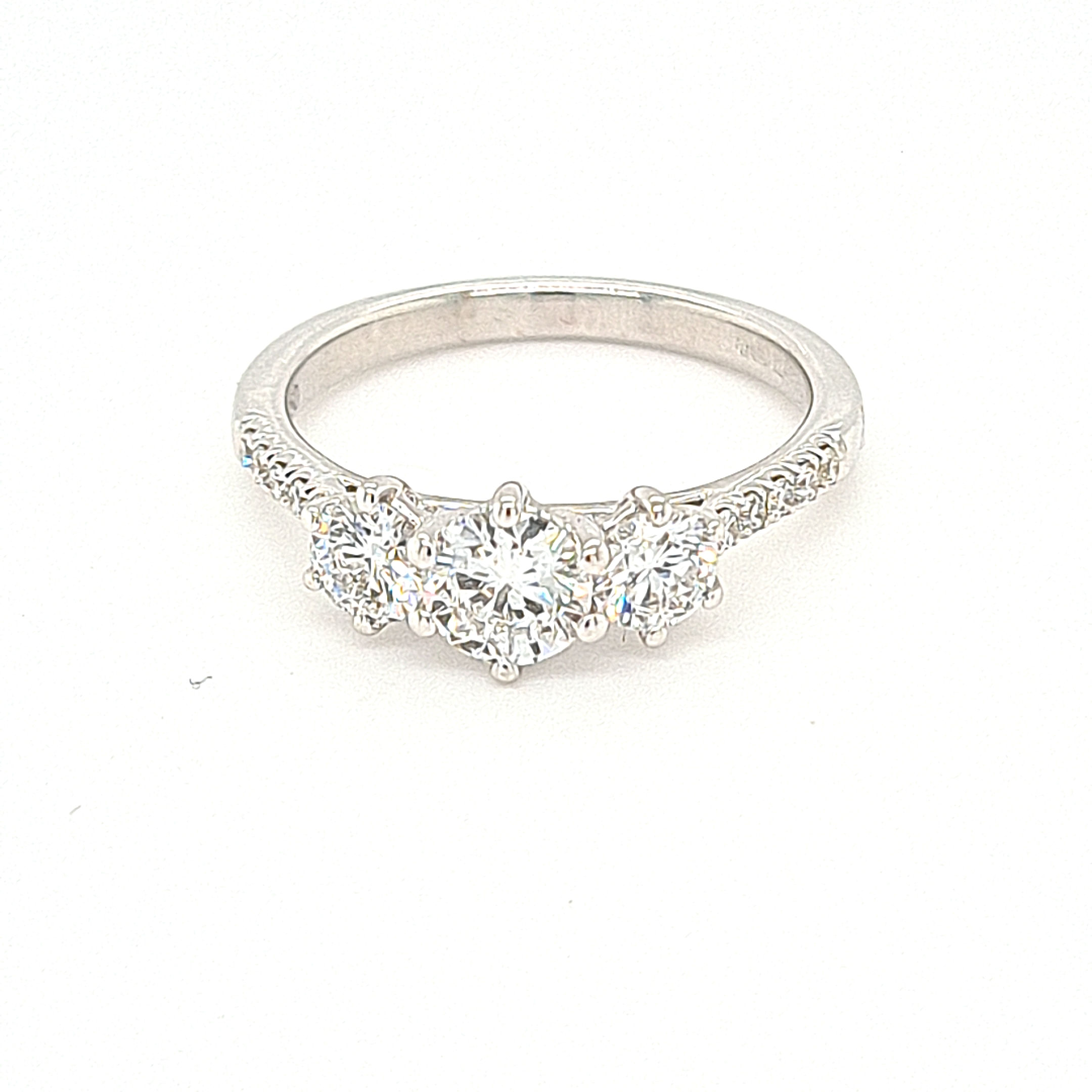 18K White Gold Three Stone 1.04ct Total Trellis Diamond Ring