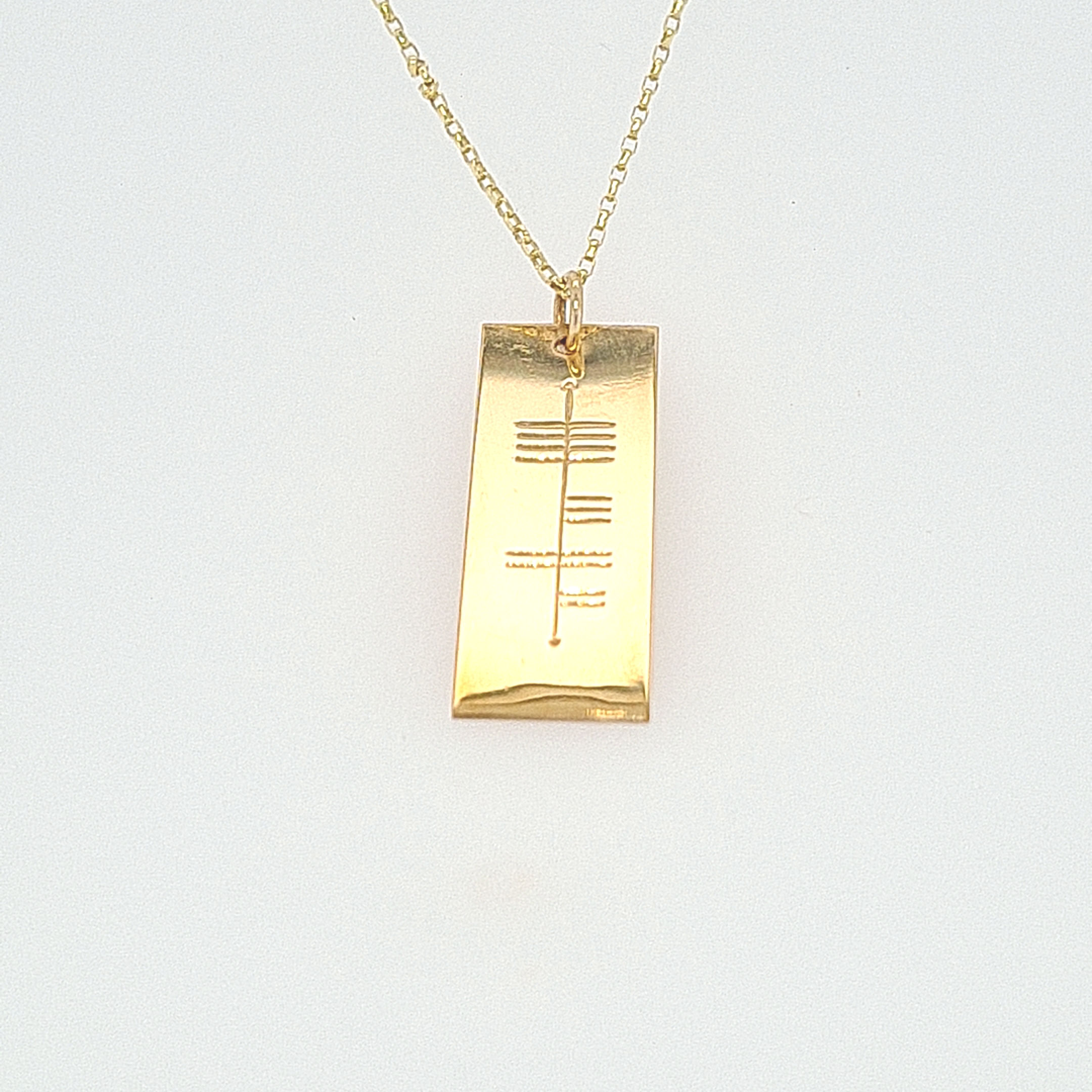 9CT Yellow Gold  Engraved Ogham Love Vertical Pendant