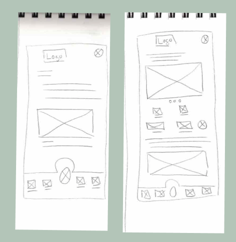 An image of two paper wireframe for the plant application. One is the homepage and the other is a reference page for a plant.