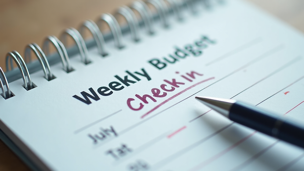 Close-up of a calendar with a weekly budget check-in reminder