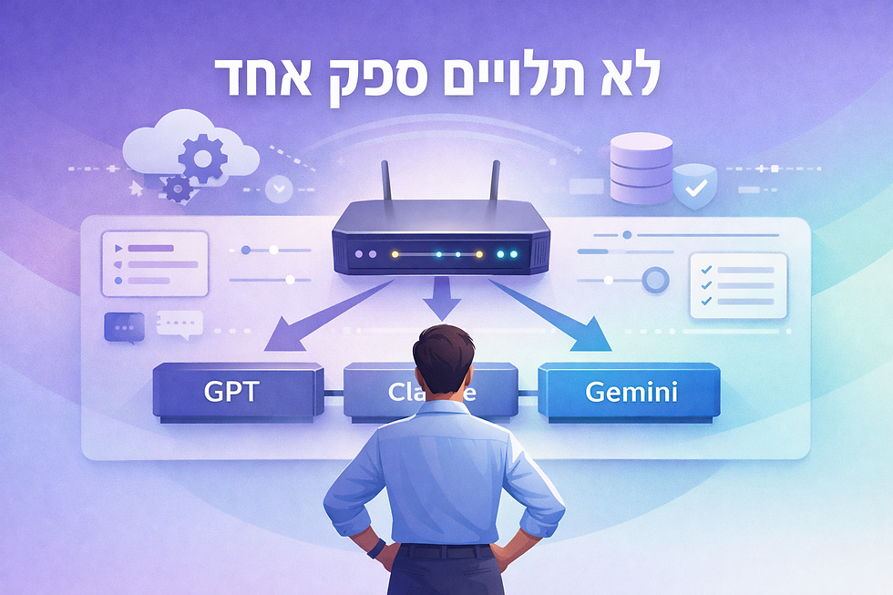 איור לוח בקרה שמנתב בין כמה מודלי AI כדי שהעסק לא יהיה תלוי בספק יחיד