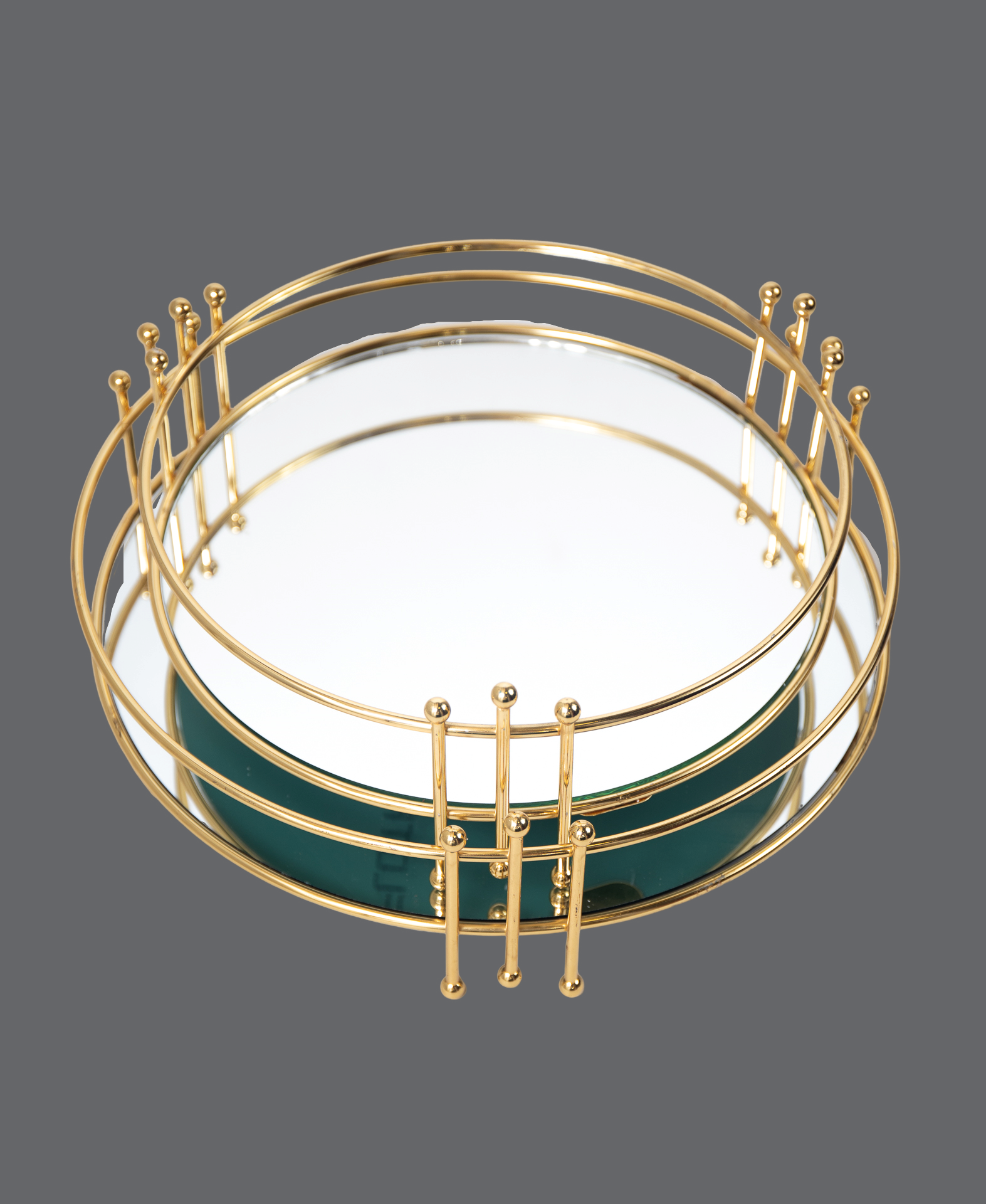 Σετ 2 Δίσκοι Καθρέφτης Στρογγυλοί με Χρυσό Γεωμετρικό Πλέγμα