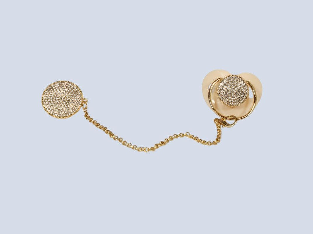 – Πιπίλα με κλιπ σετ με στρας χρυσό