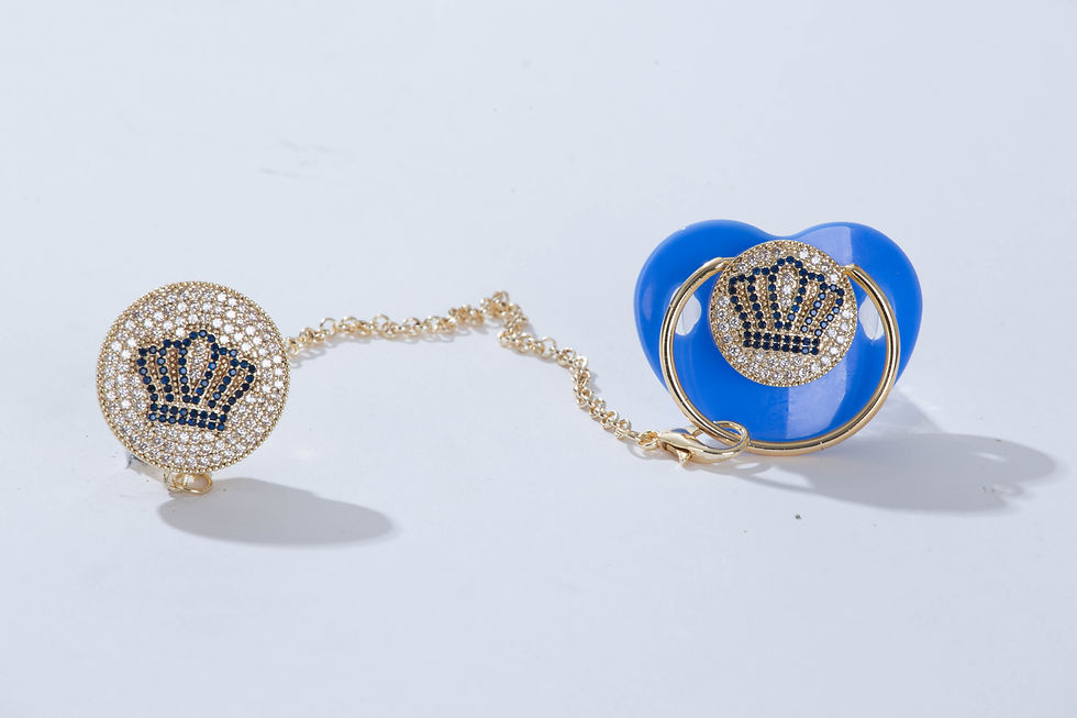 Σετ Πιπίλα & Κλιπ Στέμμα – Μπλε / Χρυσό με Στρας