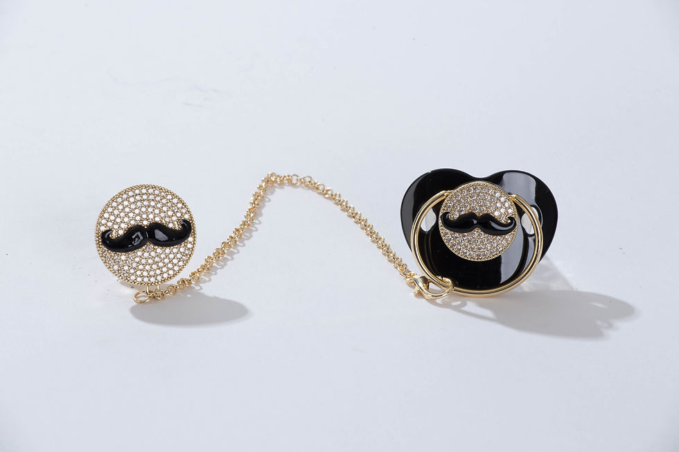 Σετ Πιπίλα & Κλιπ Μουστάκι – Μαύρο / Χρυσό με Στρας