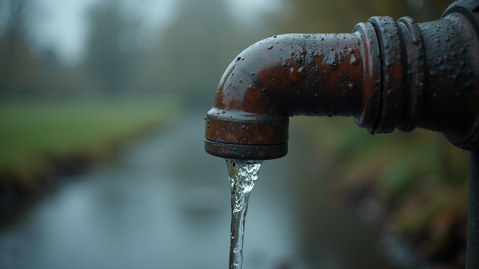 Close-up view of a leaking pipe with water dripping