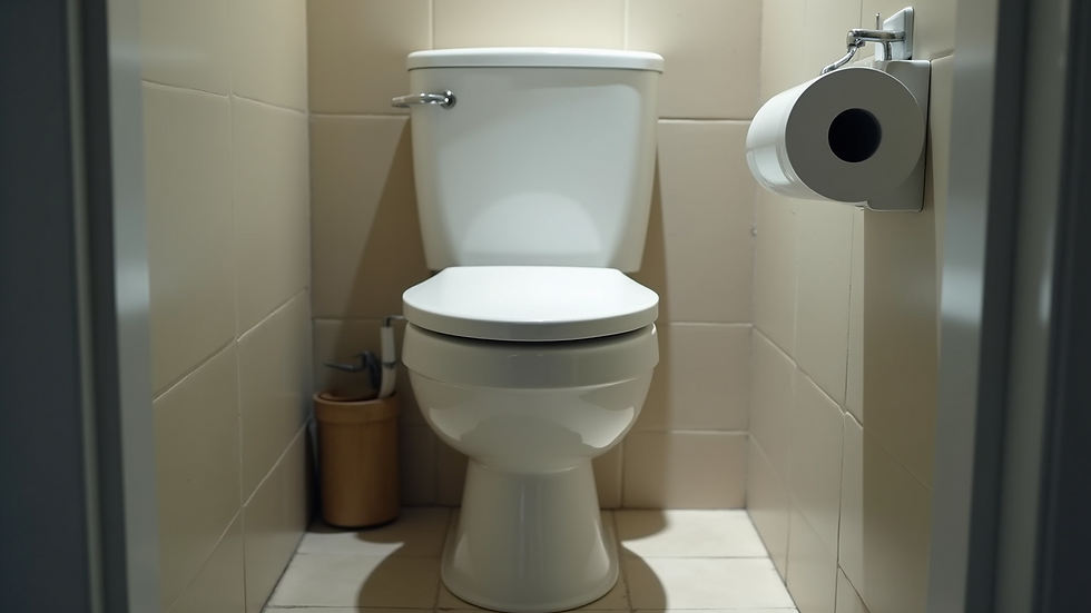 Close-up view of a compact toilet in a small bathroom