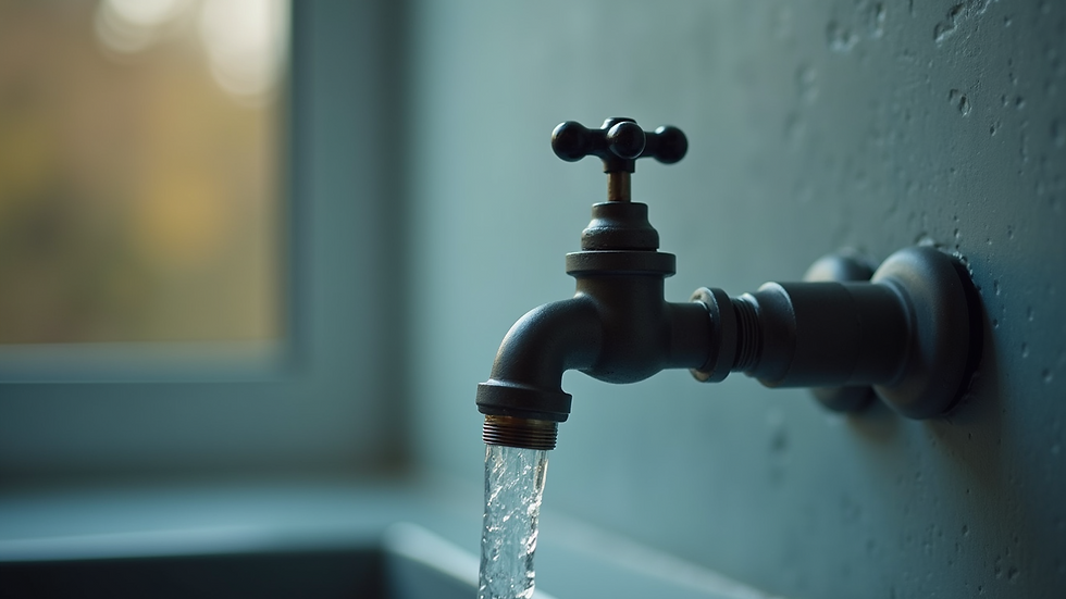 Close-up view of a water faucet and pipe connection