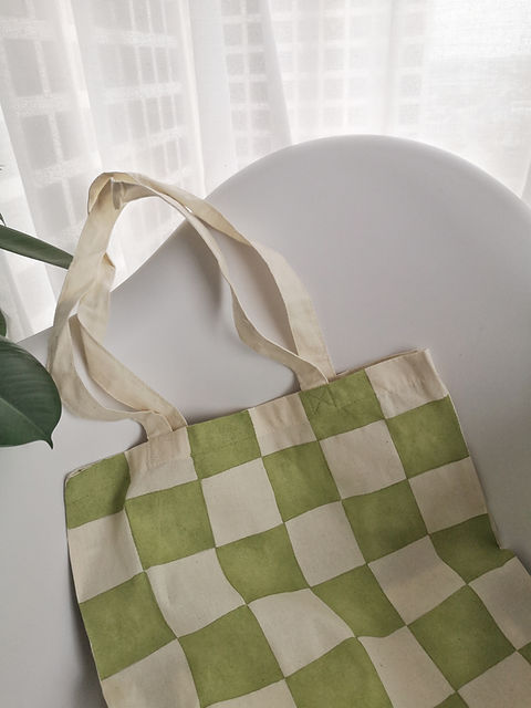 Farmhouse Teal Green Gingham Decorative Checkered Plaid Tote Bag