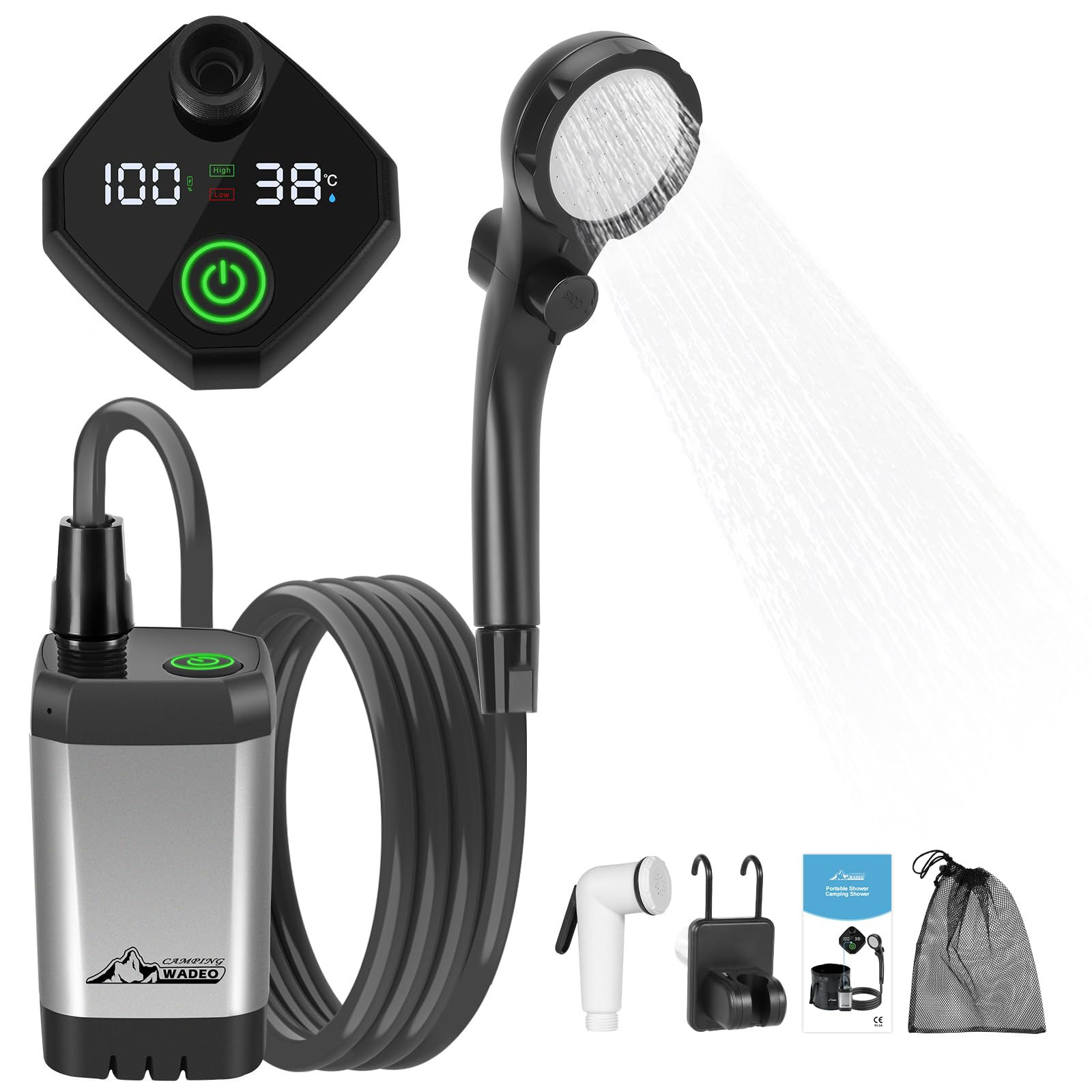 WADEO Portable Shower for Camping 6000mAh Outdoor Electric Shower Rechargeable P