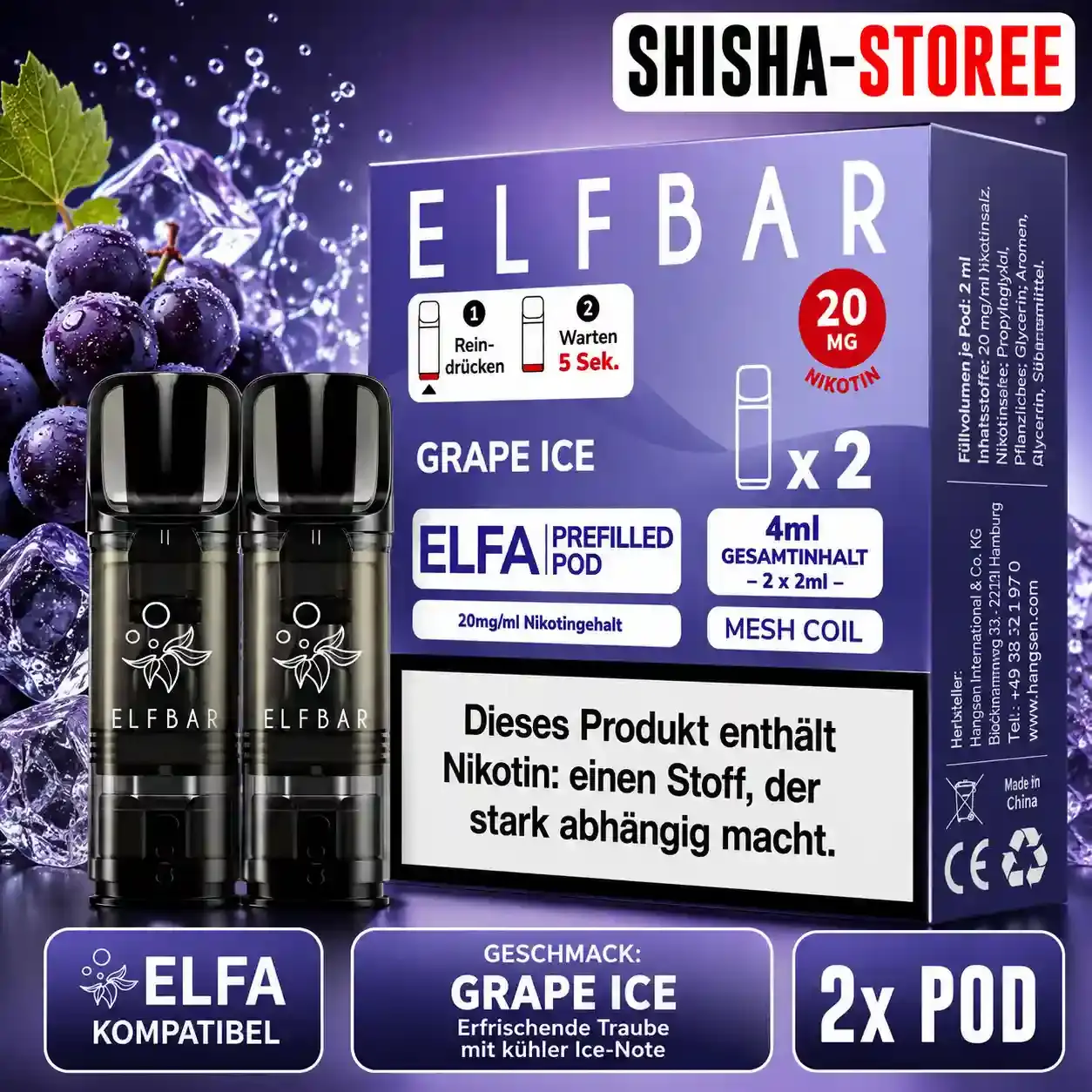 Elfbar ELFA Pod - Grape Ice 2er 20mg Nikotin