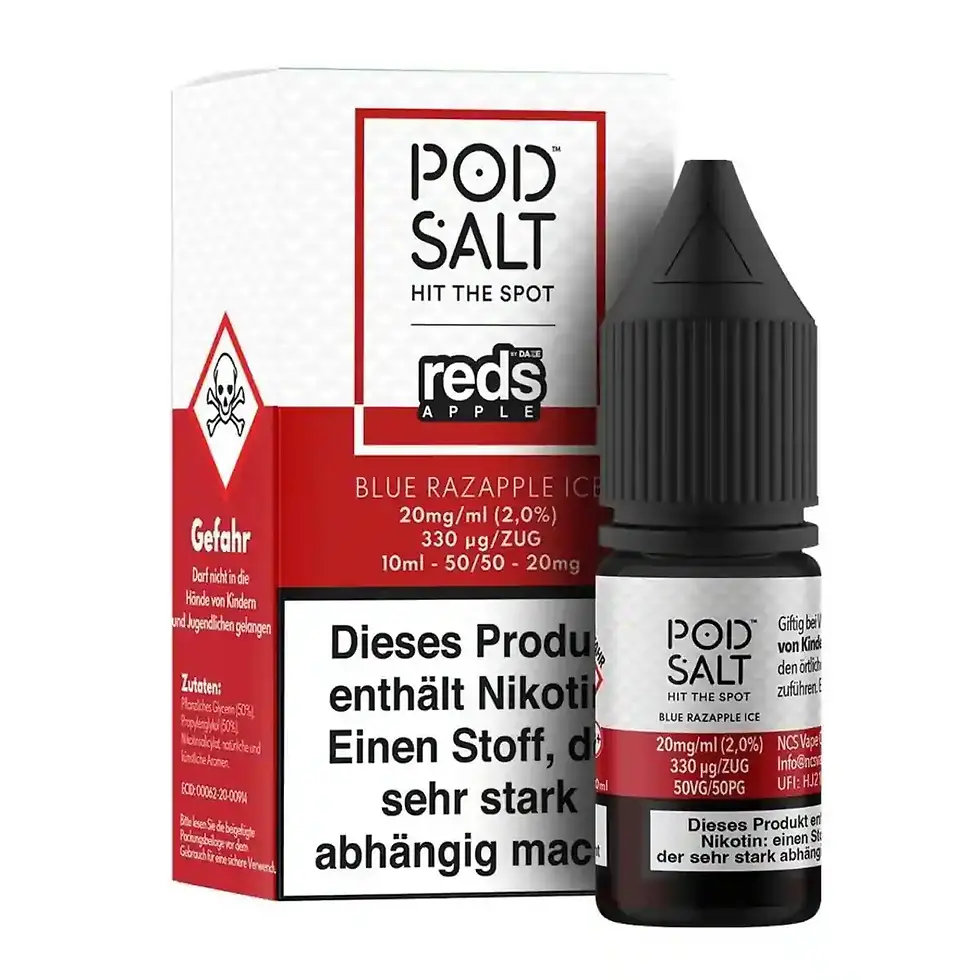 Pod Salt Liquid - Reds Apple Blue Razapple Ice - 20mg - Fusion 10ml