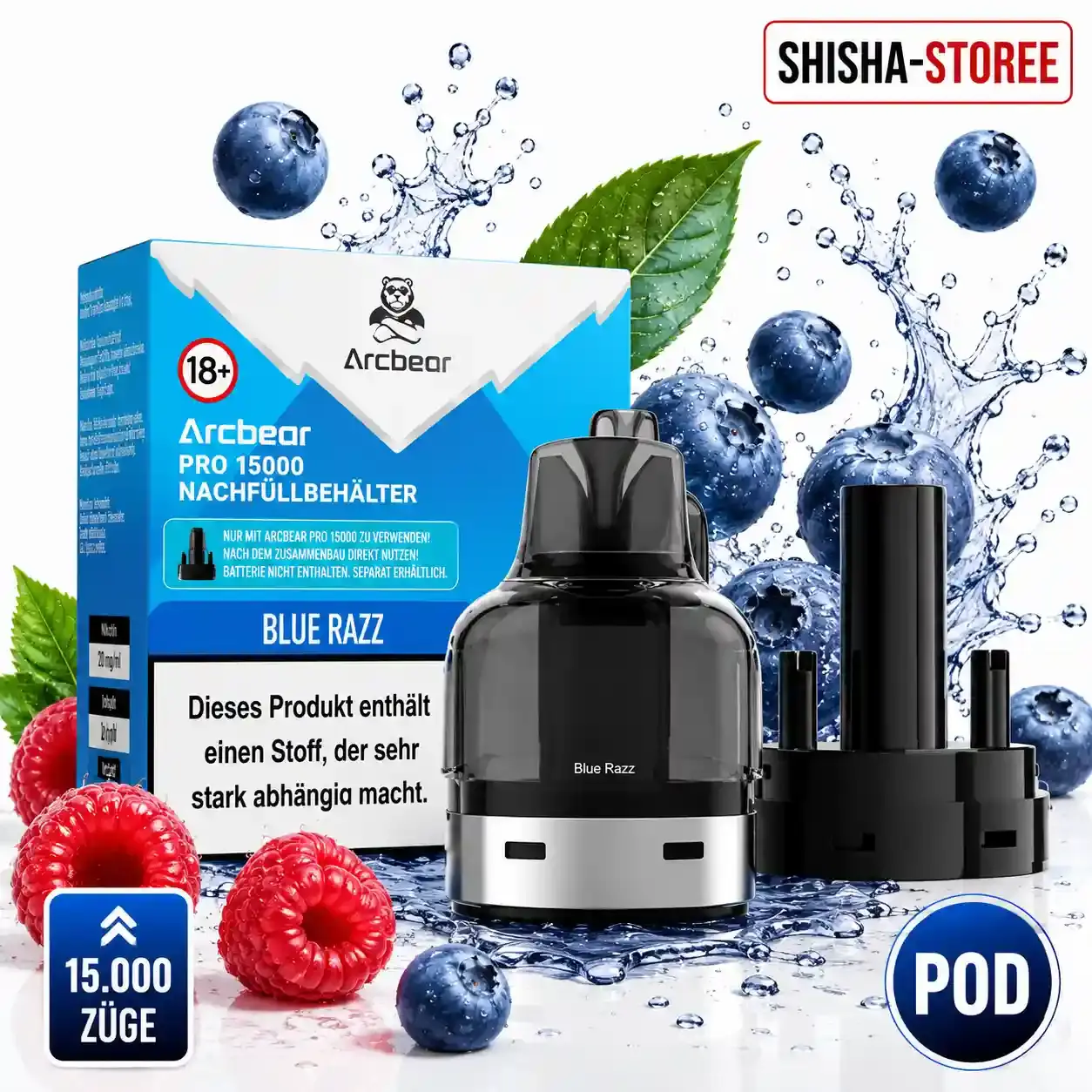 Arcbear Pro 15000 - Pod Blue Razz + Coil