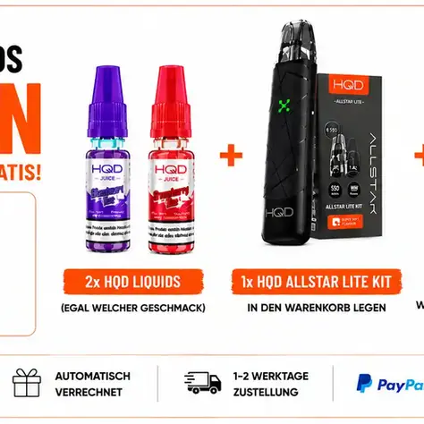 2x HQD Liquid Juice kaufen → HQD Allstar Kit GRATIS + HQD Ventilator GRATIS