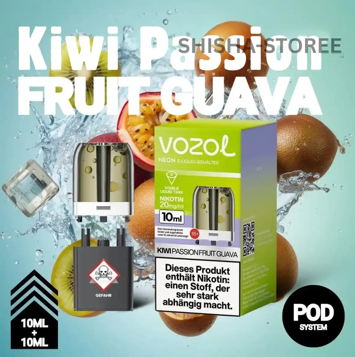 Vozol Neon 18K Plug Max Pod + Tank - Kiwi Passion Fruit Guava 20mg