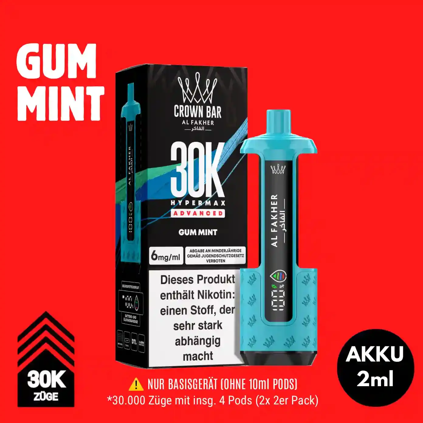Al Fakher 30K Hypermax - Basisgerät (Akku) - Gum Mint