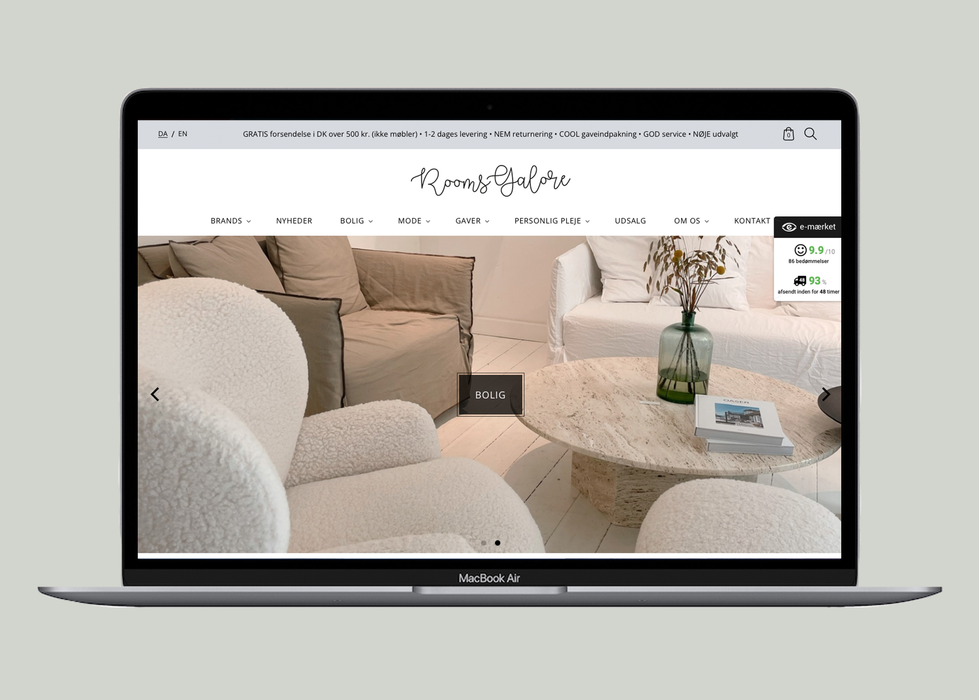 webshop website hjemmeside interiørbutik livsstil rumdesign