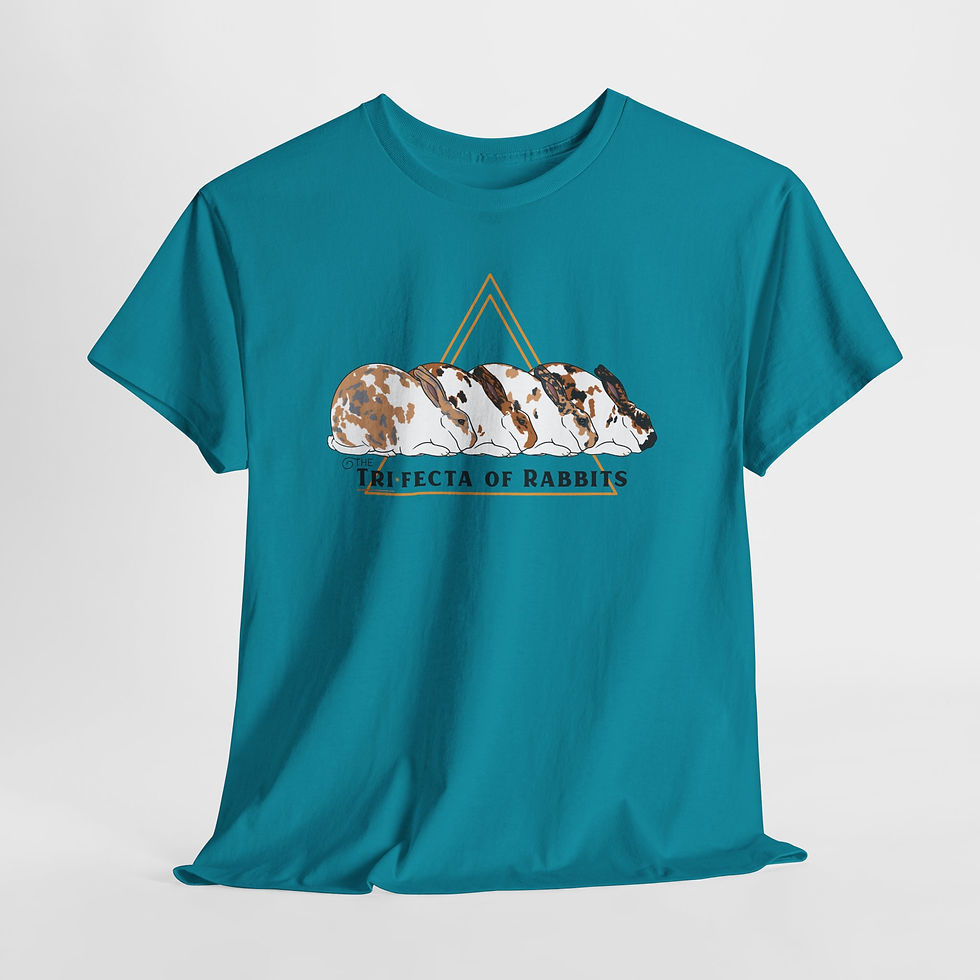 Thumbnail: Trifecta of Rabbits Unisex *Heavy Cotton* Tee (Lilac, Chocolate, Blue, Black)