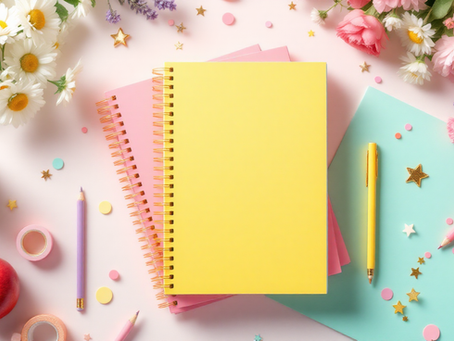 Bright, joyful flat-lay with colorful workbooks, fresh florals, mixed pencils, confetti, and gold accents, representing a complete K-8 social skills curriculum.