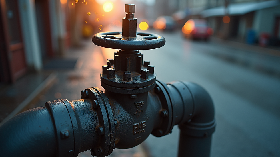 High angle view of a water main valve being turned off during an emergency