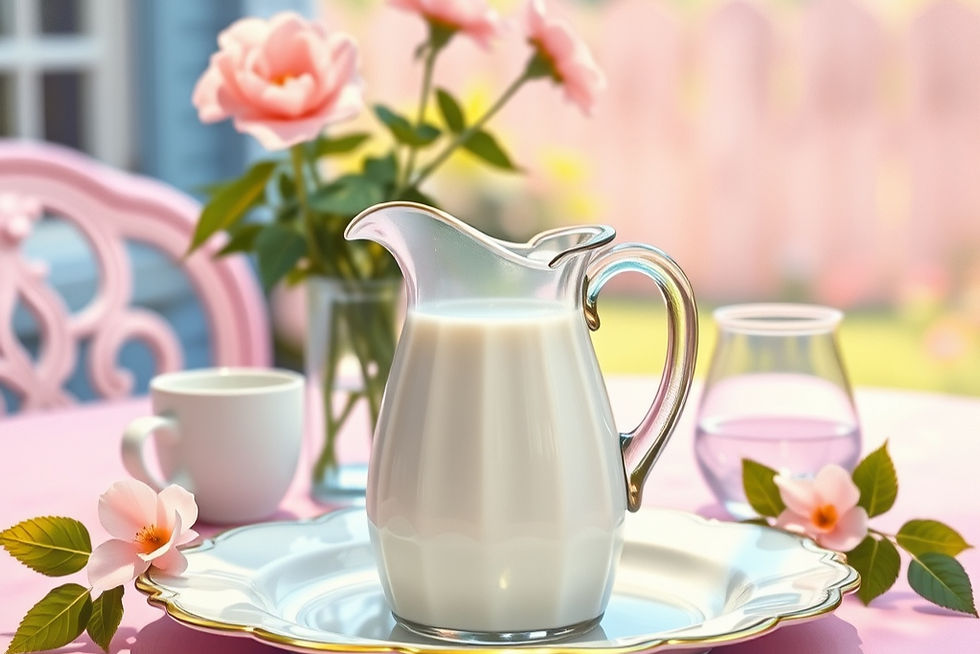 Pitcher of milk on beautiful pastel summer table scape.
