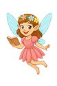 Poppy the Bloom Book Fairy flying with a book