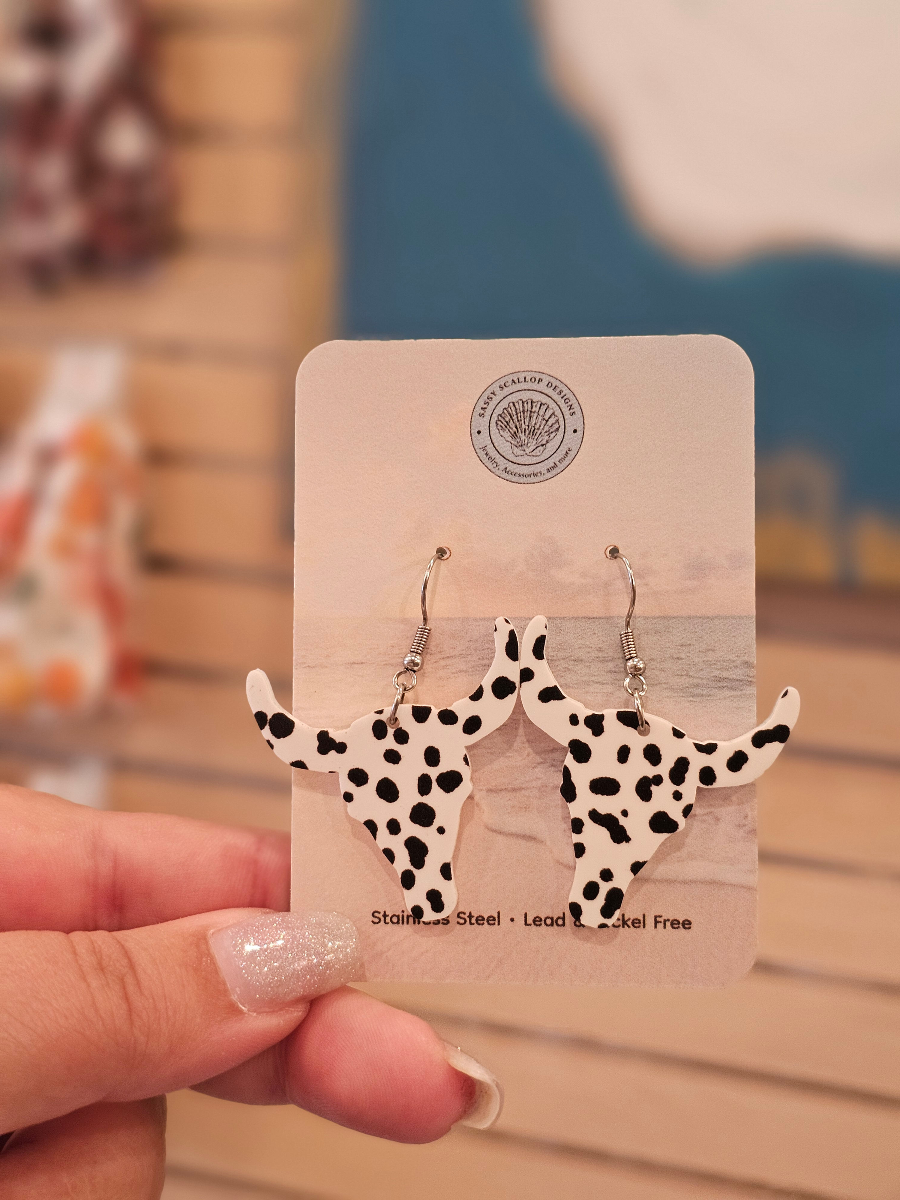 Polka Dot Steer Acrylic Earrings