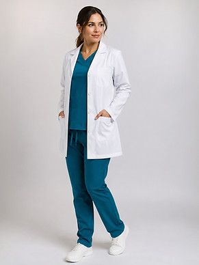 Modelo doctora bata laboratorio
