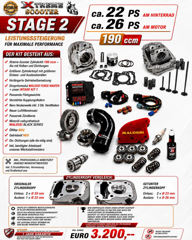 Stage 2 - Street Racing High End Cylionder head big valve Primavera Sprint 125ccm Air Cool
