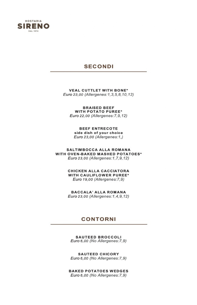 Sireno Menu