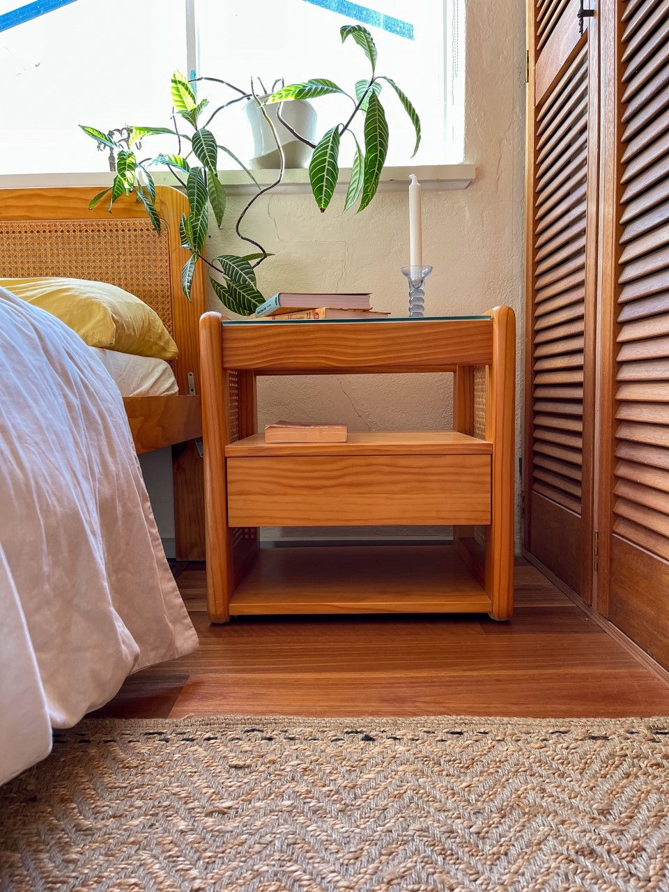 Thumbnail: Rattan & solid pine double bed frame