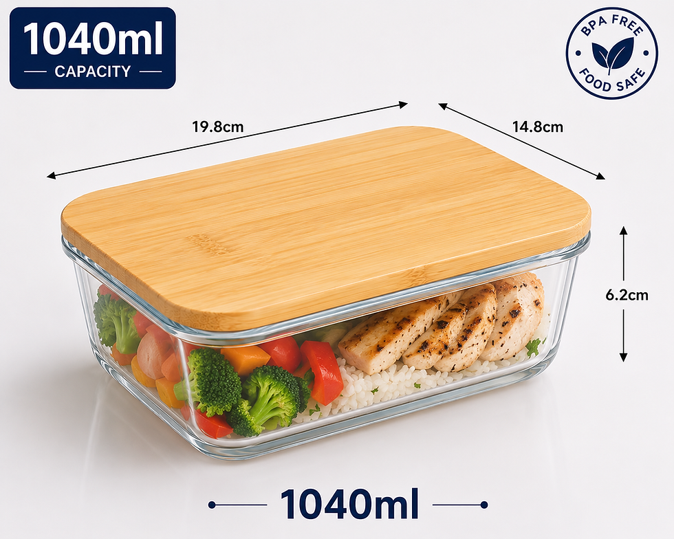 1040ml BPA Free -Durable Borosilicate Glass + food