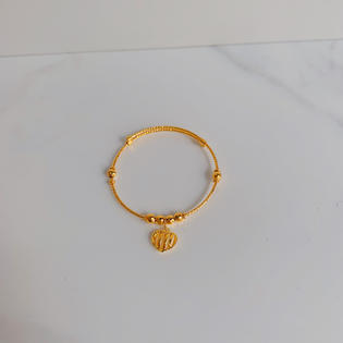 916 Gold Heart Charm Bangle ( Adjustable For Babies)