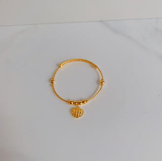 916 Gold Heart Charm Bangle (Adjustable For Babies)