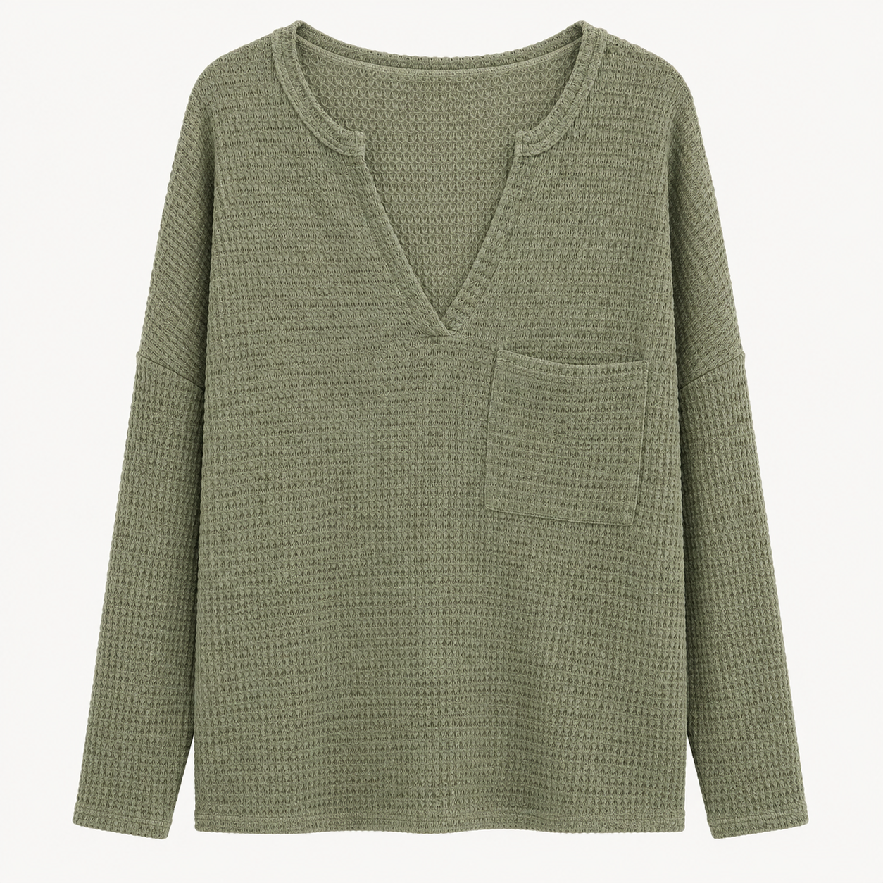 BiBi Sage Waffle-knit Pocket Top