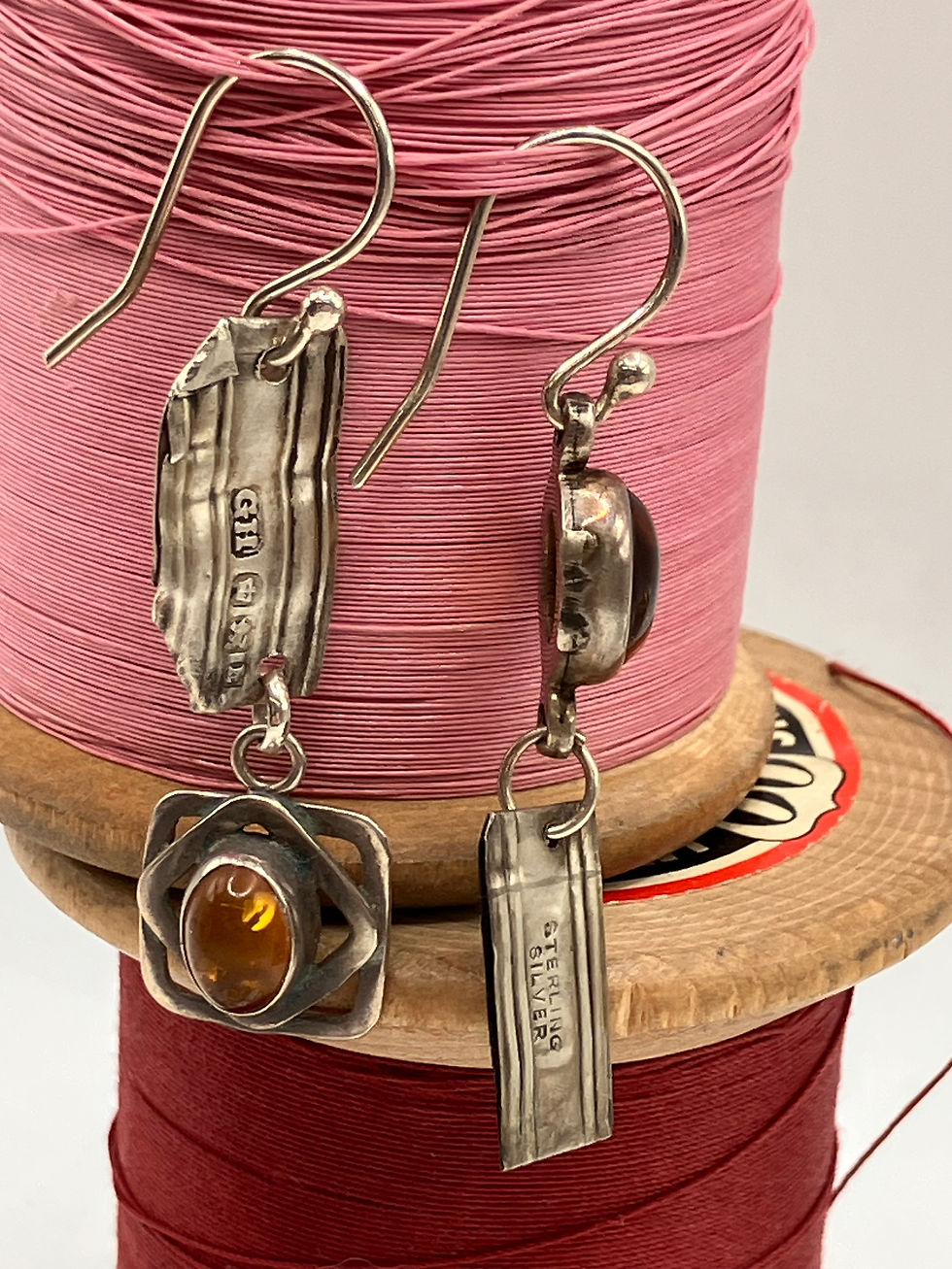 Thumbnail: Sterling silver and amber earrings