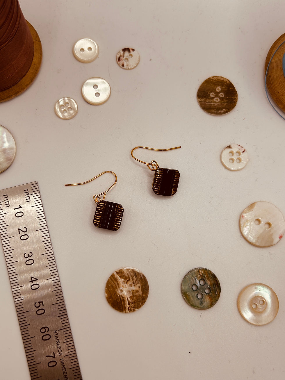 Thumbnail: Small Vintage glass earrings with gold gilding