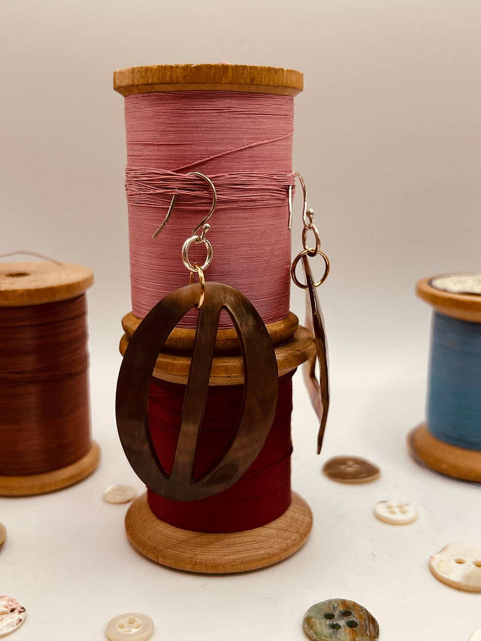 Thumbnail: Natural brown mother of pearl earrings