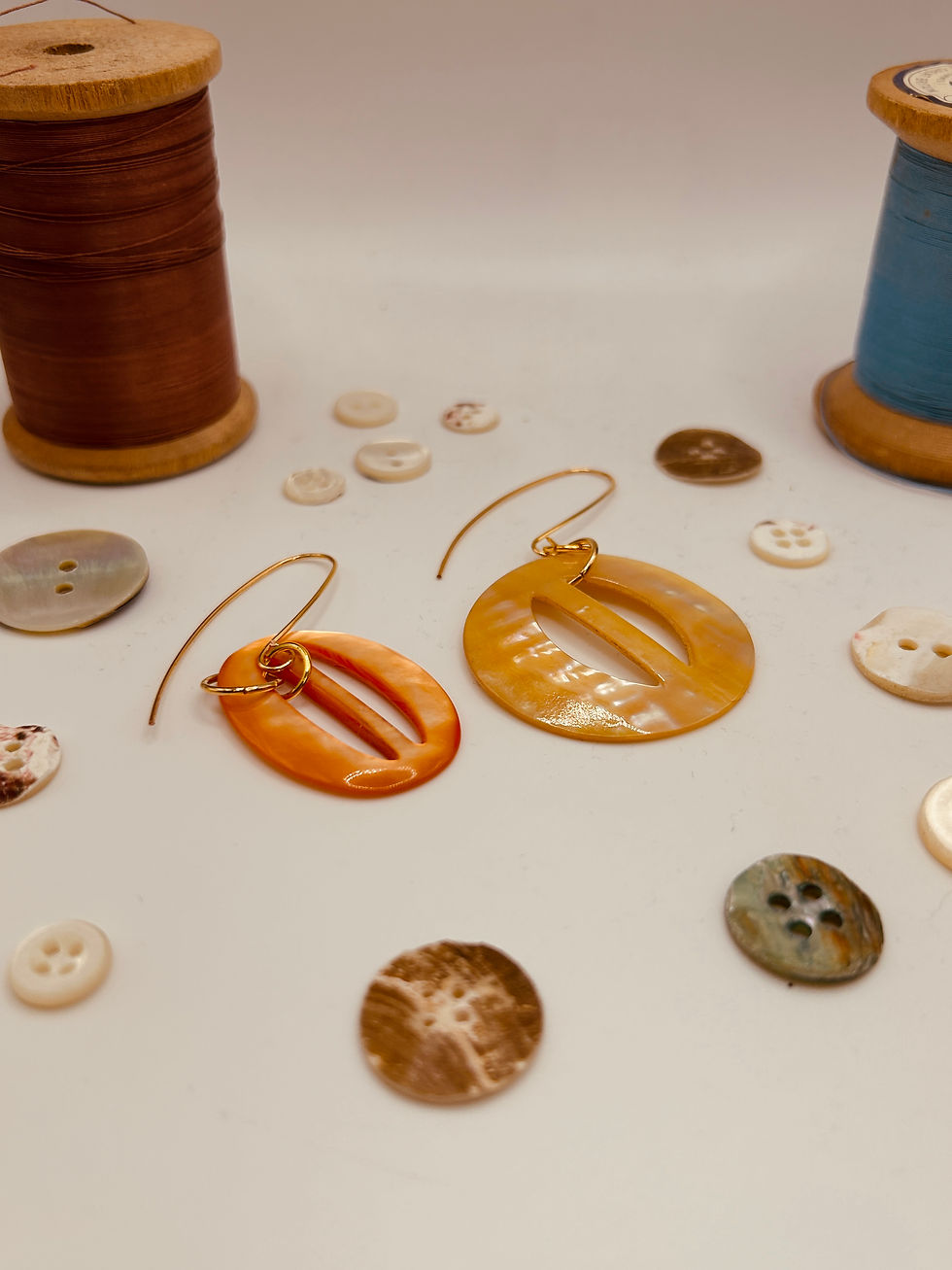 Thumbnail: Orange and yellow mother of pearl earrings