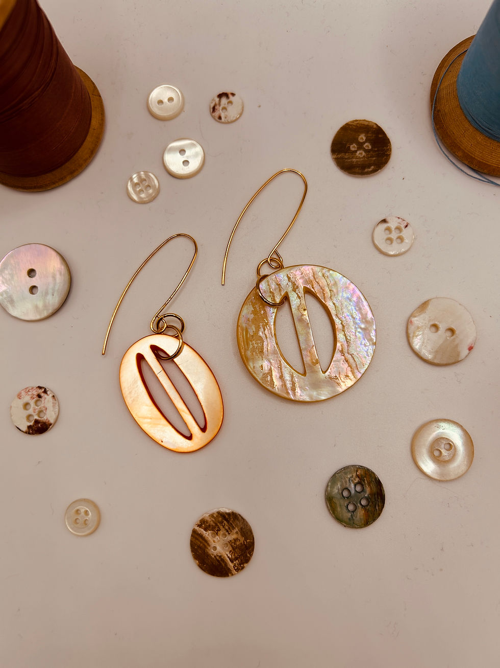 Thumbnail: Orange and yellow mother of pearl earrings