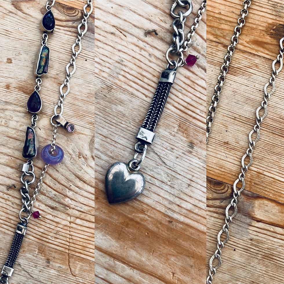3 images of the necklace in various places