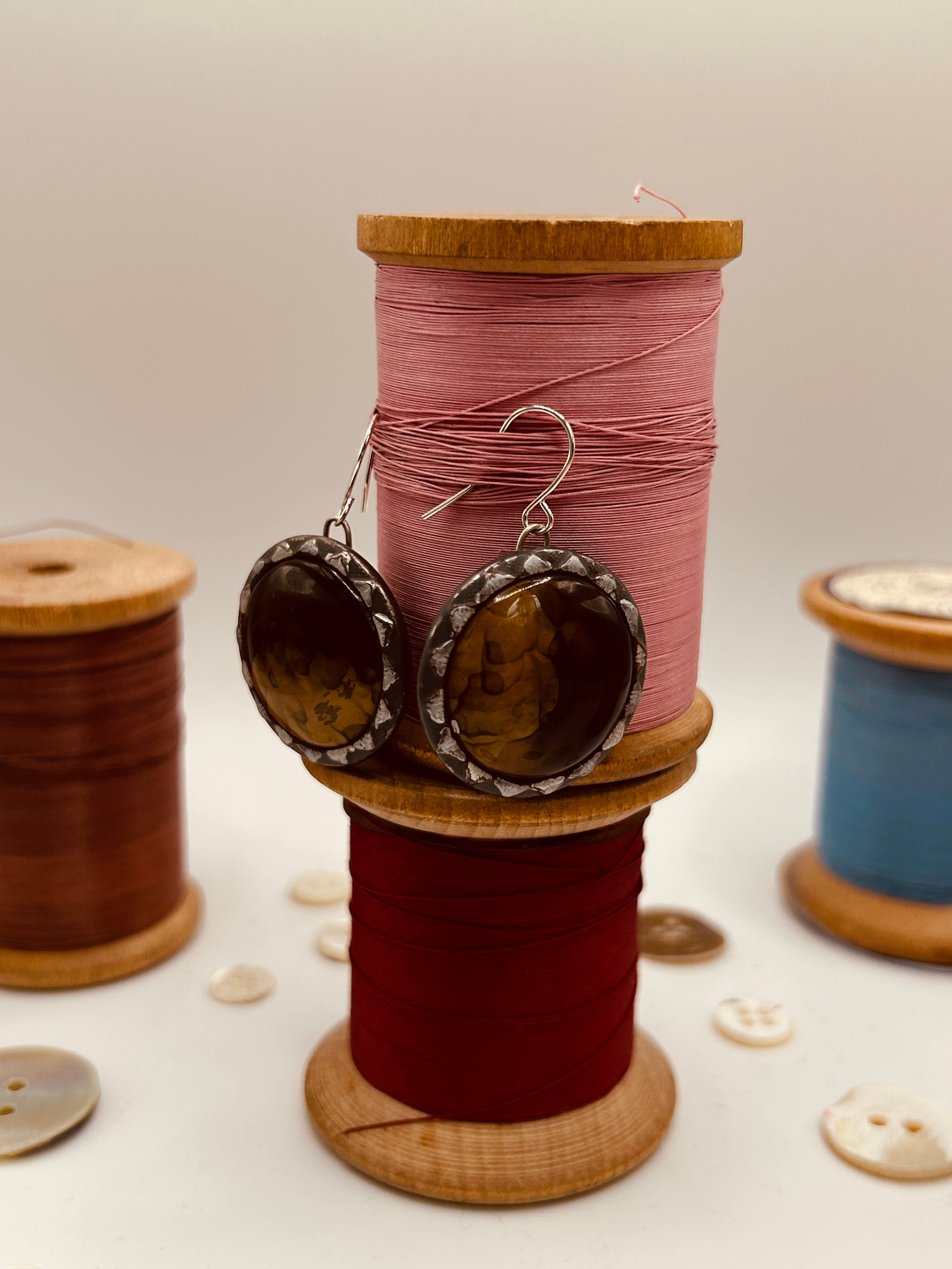 Celluloid and steel button earrings